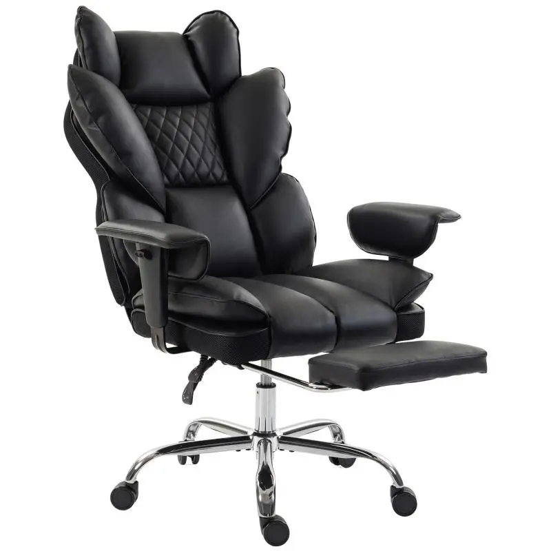 Faux Leather Executive Chair, Office Chair with Pocket Spring Core and Reclining Function, Black