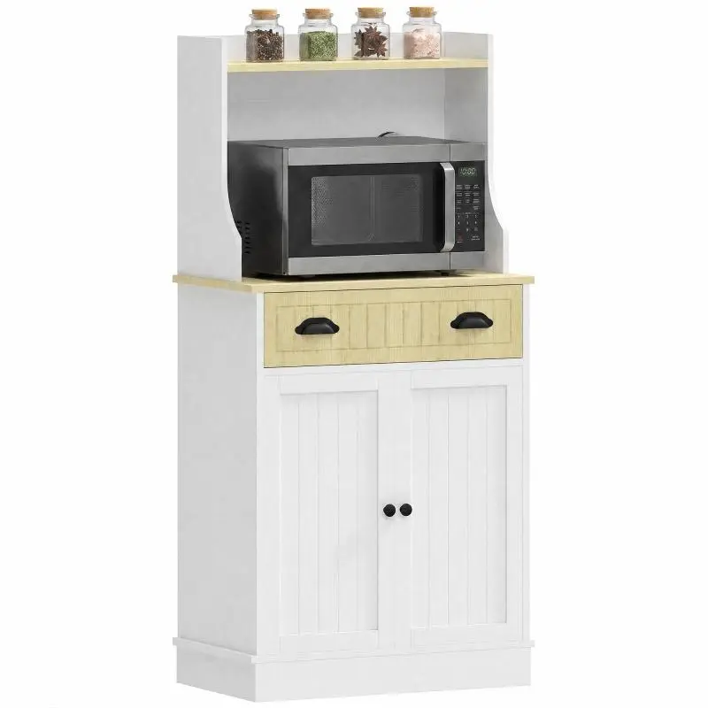 Microwave Cabinet with Drawer and Cupboard, Oak