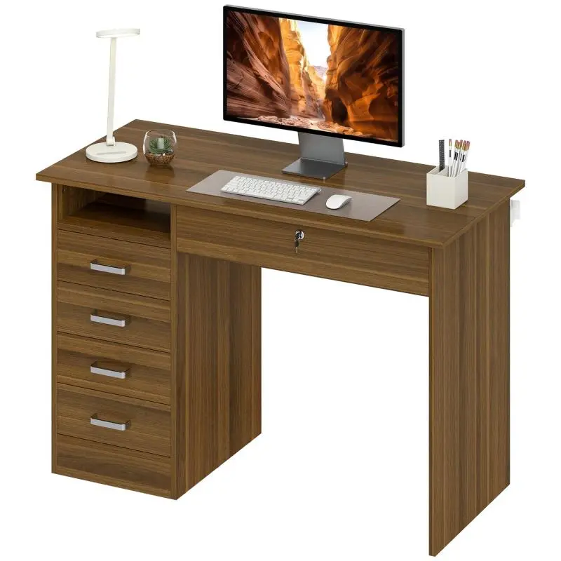 Computer Desk with 5 Drawers, 110 cm, Walnut