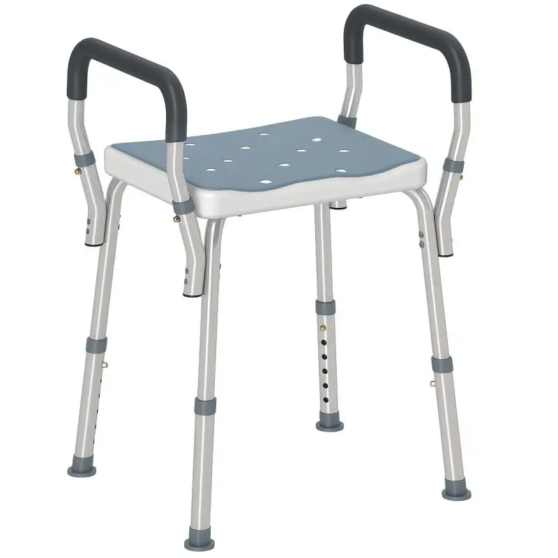 Adjustable Shower Stool with Armrests, 52 × 45 cm