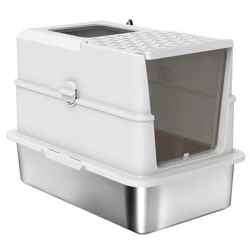 Enclosed Cat Litter Box, 60.2 cm, Light Grey