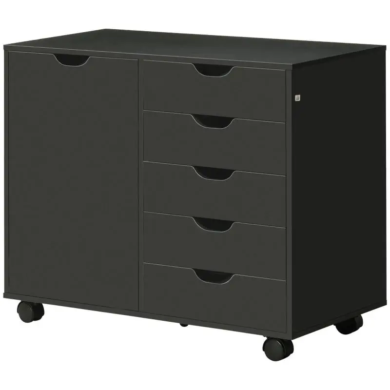 Office Cabinet with 5 Drawers, 78 cm, Black