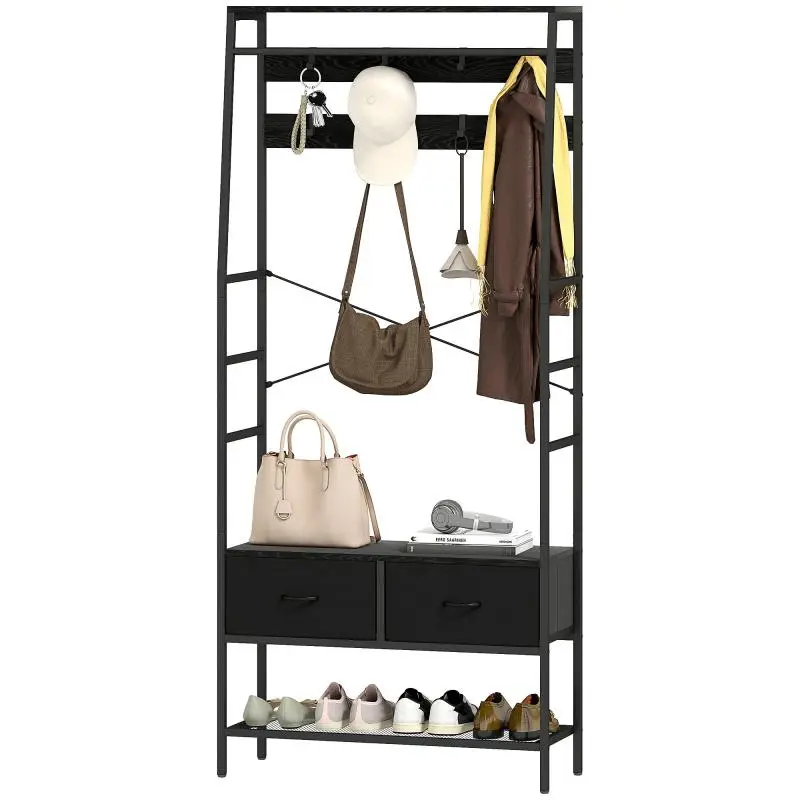 Coat Rack with Shoe Shelf and Fabric Drawers