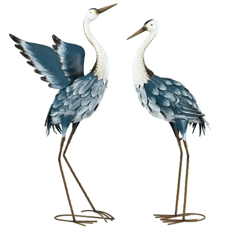 Set of 2 Steel Heron Garden Statues