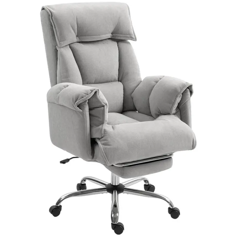 Office chair, tiltable, height-adjustable desk chair with armrests, footrest, high backrest, 75 x 77 x 110-118 cm, grey