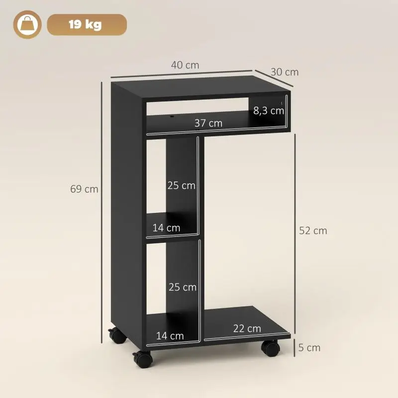 C-Shaped Side Table with 4 Shelves and Castors
