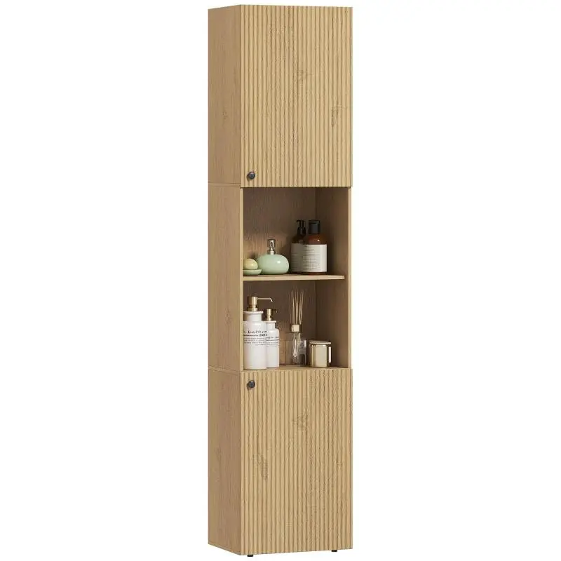 Tall Bathroom Cabinet, Oak Finish, 182 cm