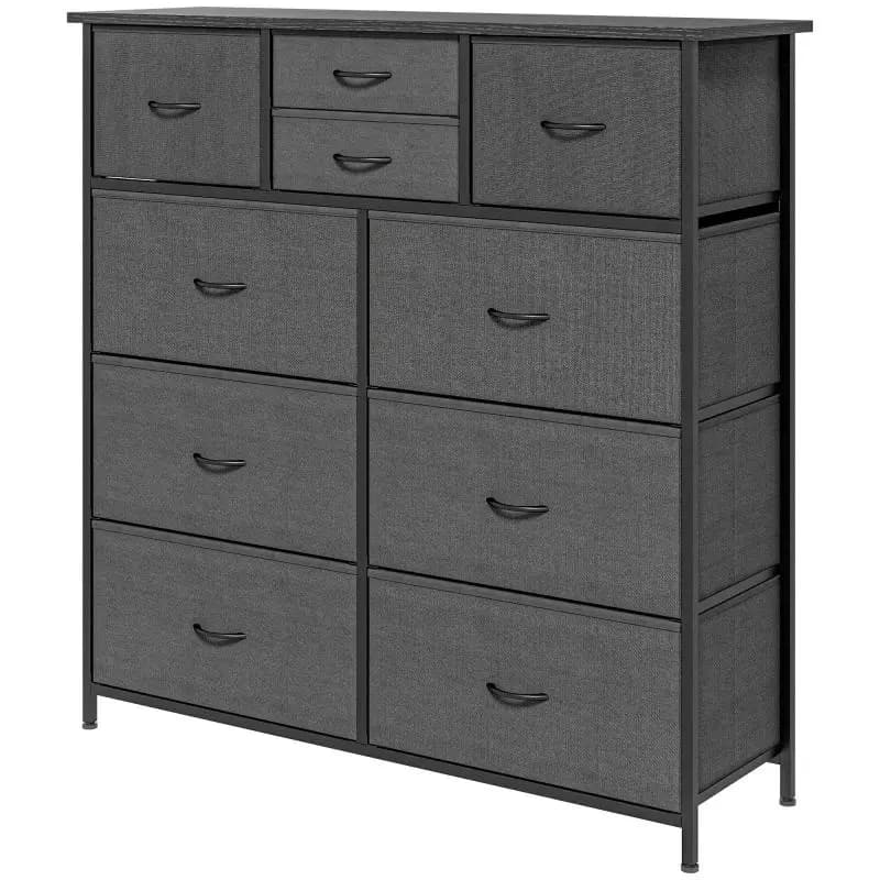 Chest of drawers, sideboard with fabric drawers, 10 compartments, metal frame, 100x30x100cm, black