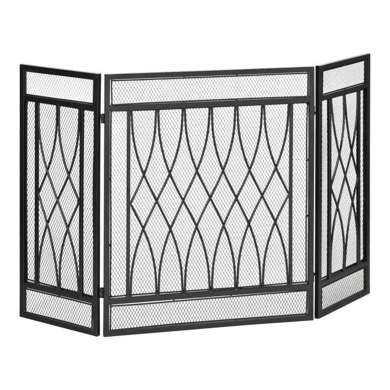 3-Panel Folding Fireplace Screen with Decorative Frame