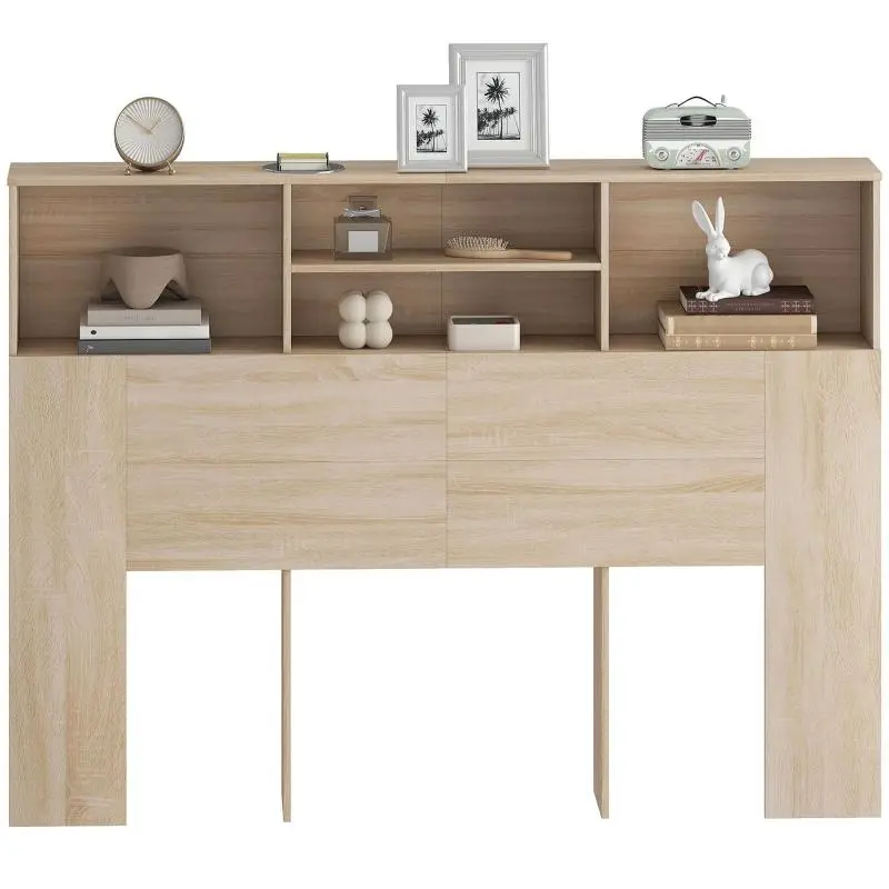 Freestanding Headboard with 4 Storage Compartments