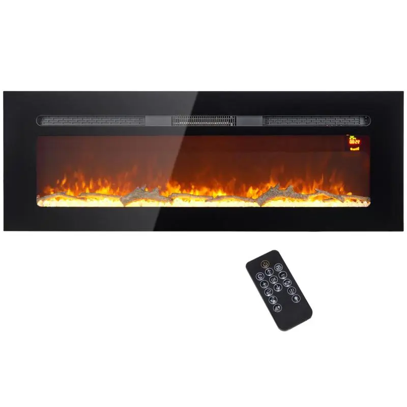 Wall-Mounted Electric Fireplace with Remote Control, Black
