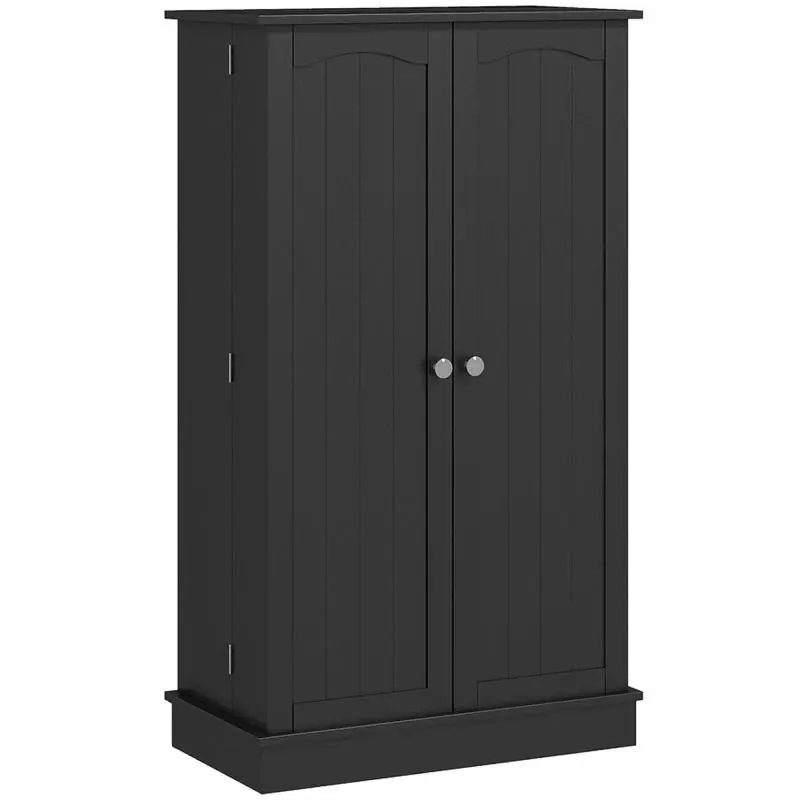 Kitchen Pantry Cabinet with 2 Doors and 16 Shelves, Black