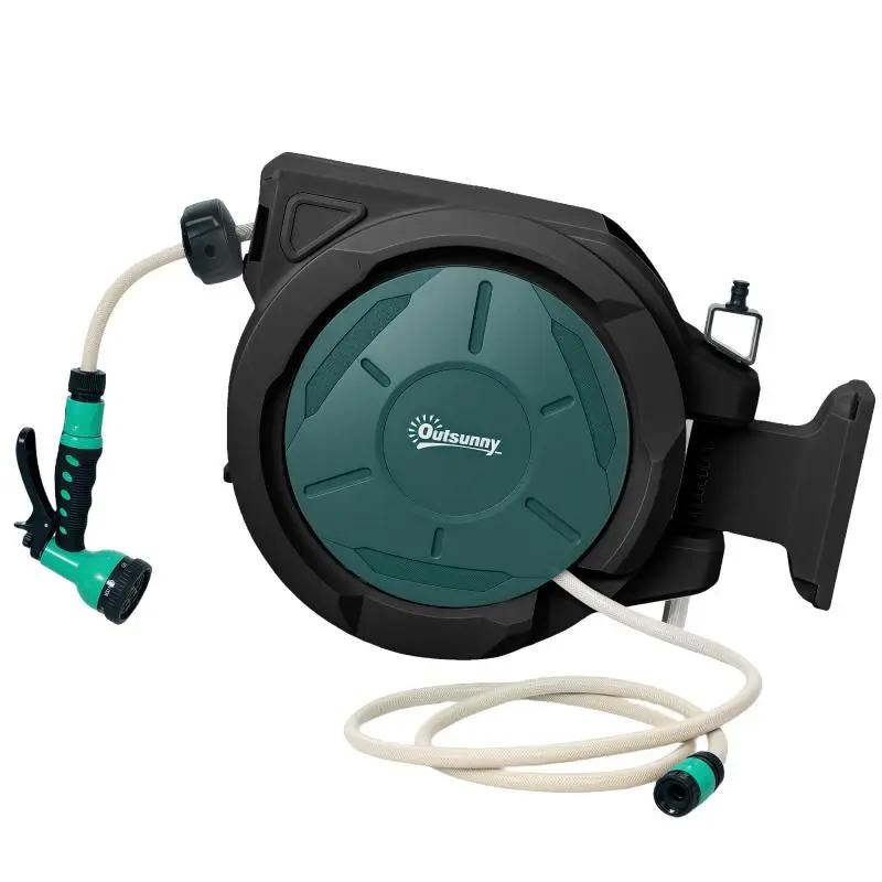 Wall-Mounted Garden Hose Reel 30 m, Green