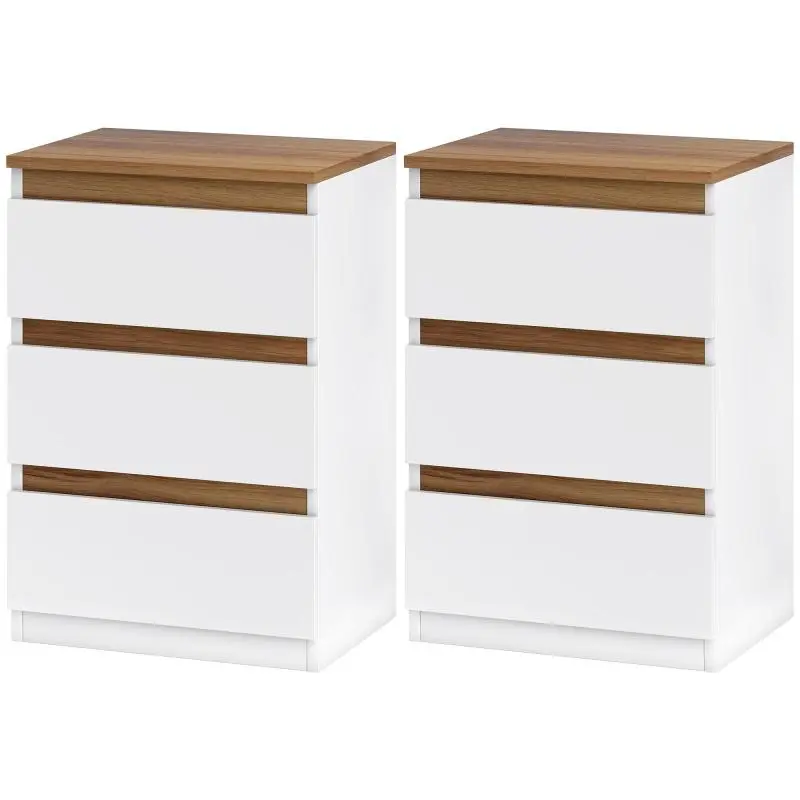 Set of 2 Narrow 3-Drawer Chests, White