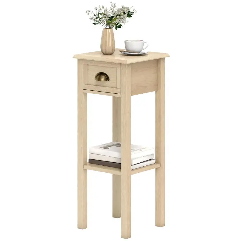 Side Table with Drawer and Shelf, 30 cm