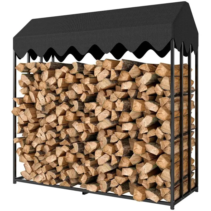 Outdoor Metal Firewood Rack with Waterproof Cover