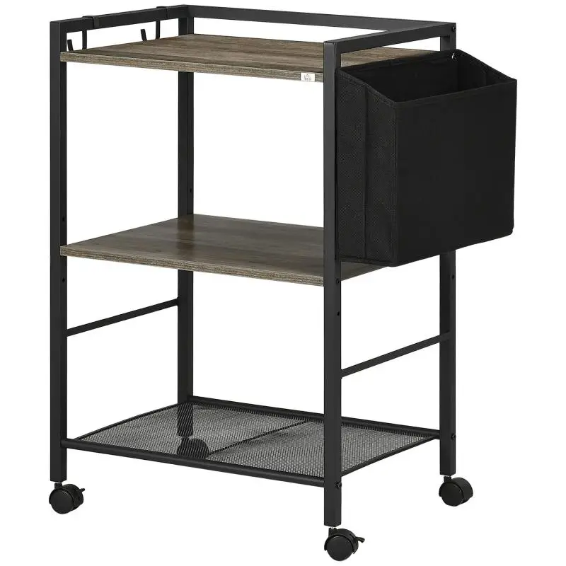 3-Tier Rolling Utility Cart, Grey