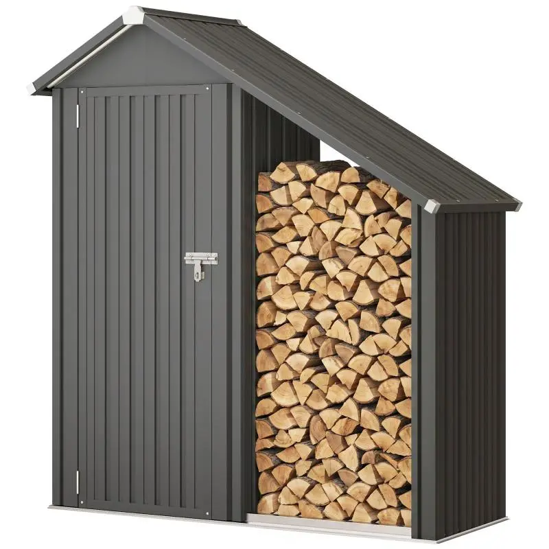 Outdoor Firewood Rack with Tool Cabinet, 150 × 66 × 162 cm