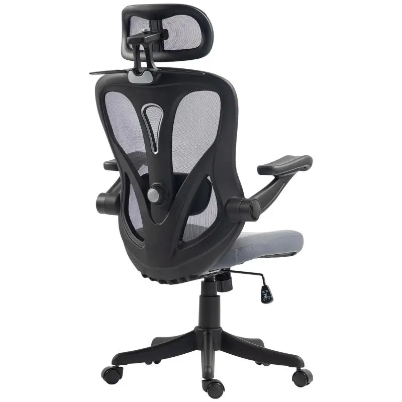 Ergonomic Office Chair with Flip-up Armrests, Headrest, and Coat Hanger, Dark Grey