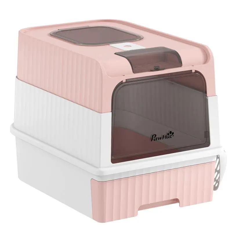 Enclosed Cat Litter Box with Removable Tray, Pink
