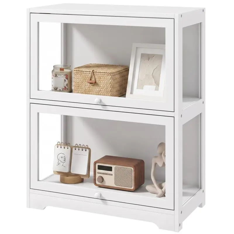2-Tier Acrylic Display Case for Collections with Hinged Doors for Figurines 59.5x30x73 cm White