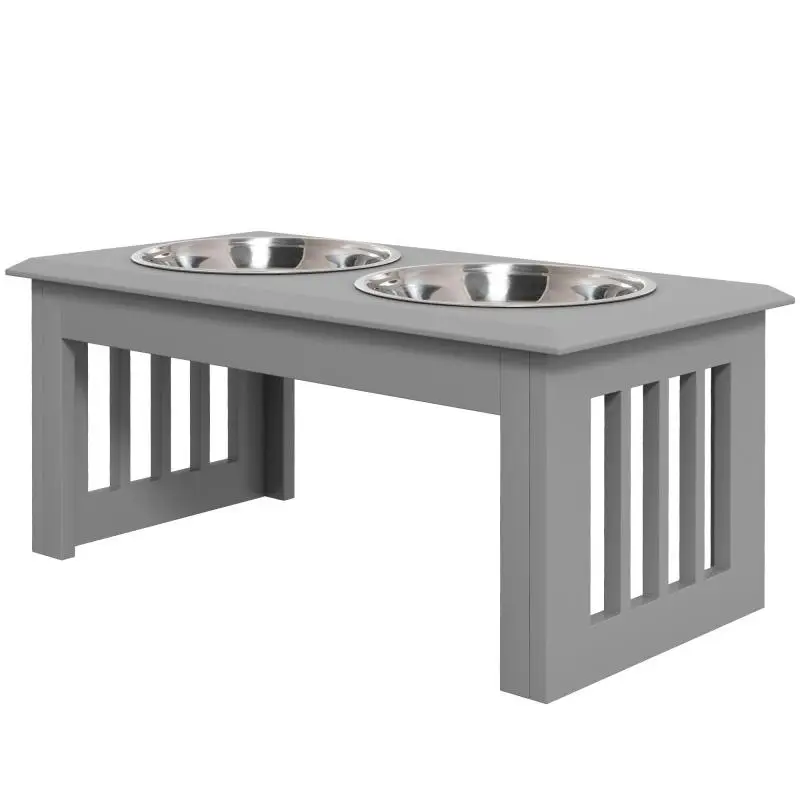 Elevated Dog Feeder with 2 Removable Stainless Steel Bowls 58.4x30.5x25.4 cm Grey