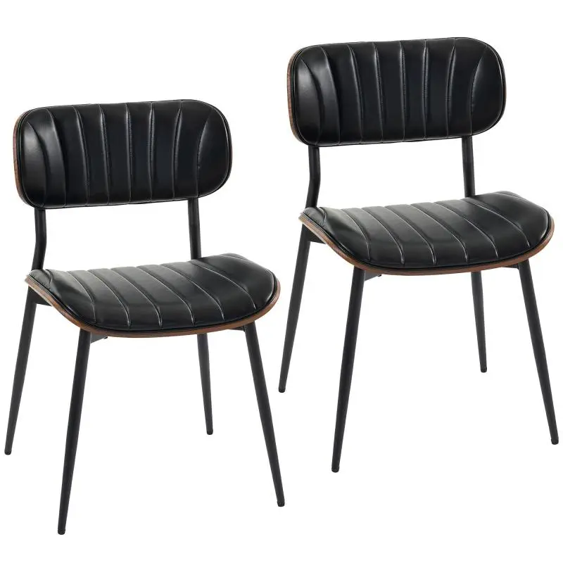 Set of 2 Faux Leather Dining Chairs, Black and Brown