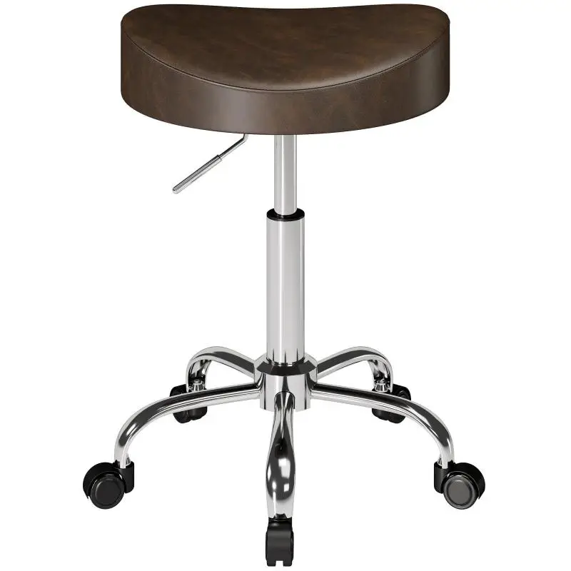 Rolling Salon Stool with Adjustable Height, Brown