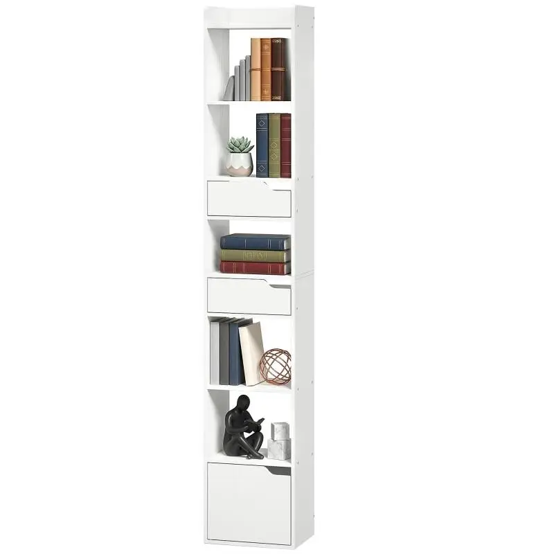 Narrow Bookcase with Drawers and Cabinet