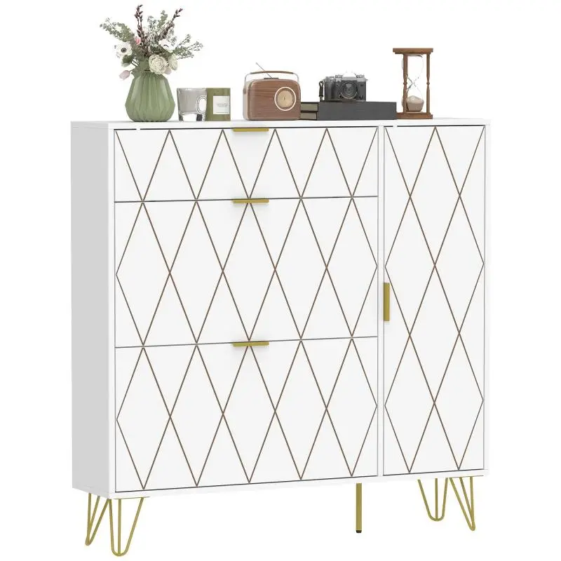 Shoe Cabinet with 2 Flip Drawers, White