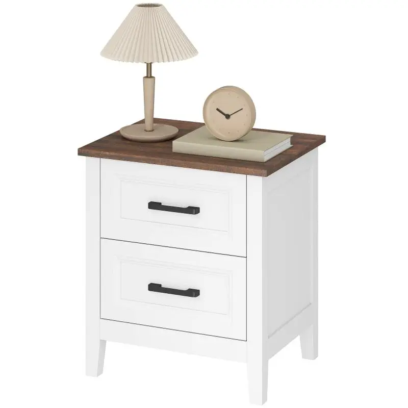 Rustic Style Bedside Table with 2 Drawers, Living Room/Bedroom Table, 45x30x50 cm, White