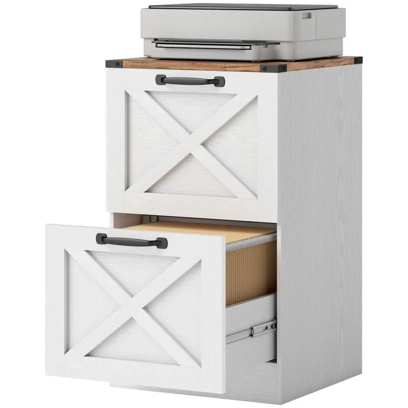 2-Drawer Desk Cabinet with Hanging Rails, White