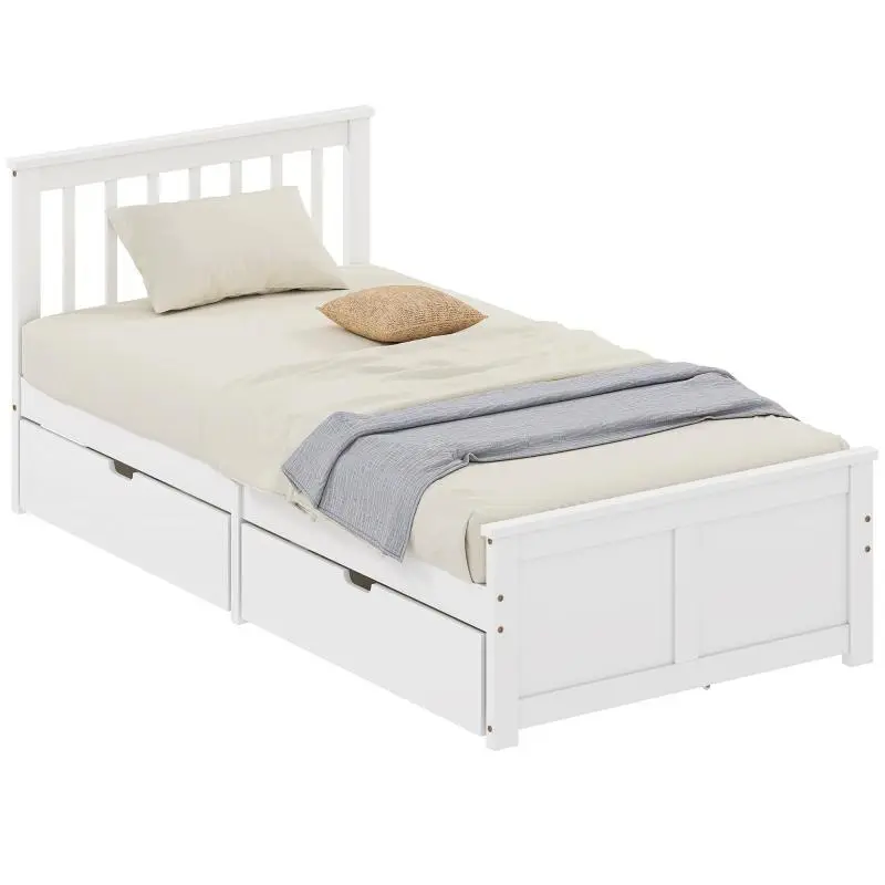 Single Bed Frame with 2 Drawers, 90 × 200 cm