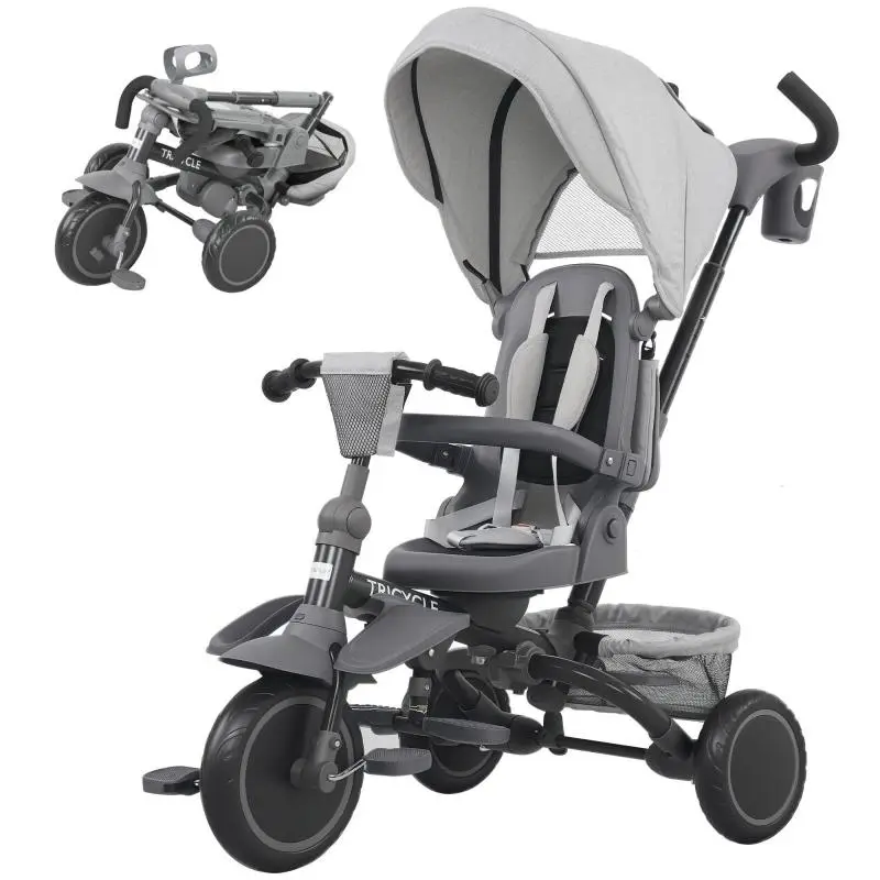 Children's Tricycle with 360° Seat and Push Handle