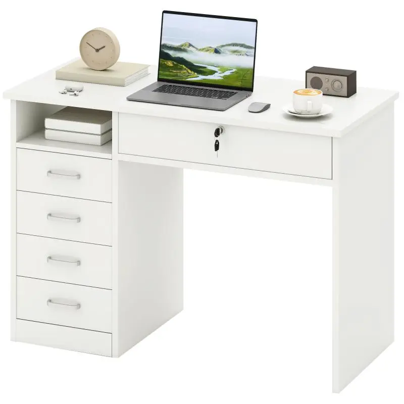 Wooden Desk with 5 Drawers, 110 cm, Oak