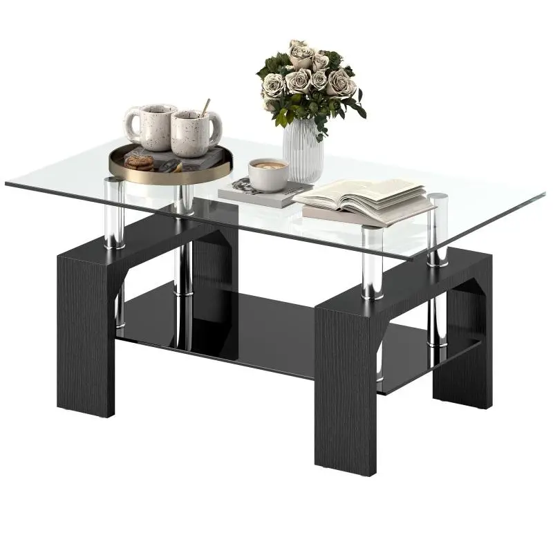 2-Tier Coffee Table with Glass Top