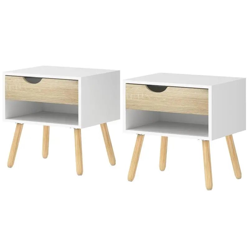 Set of 2 Nightstands with Drawer and Shelf, 50 cm