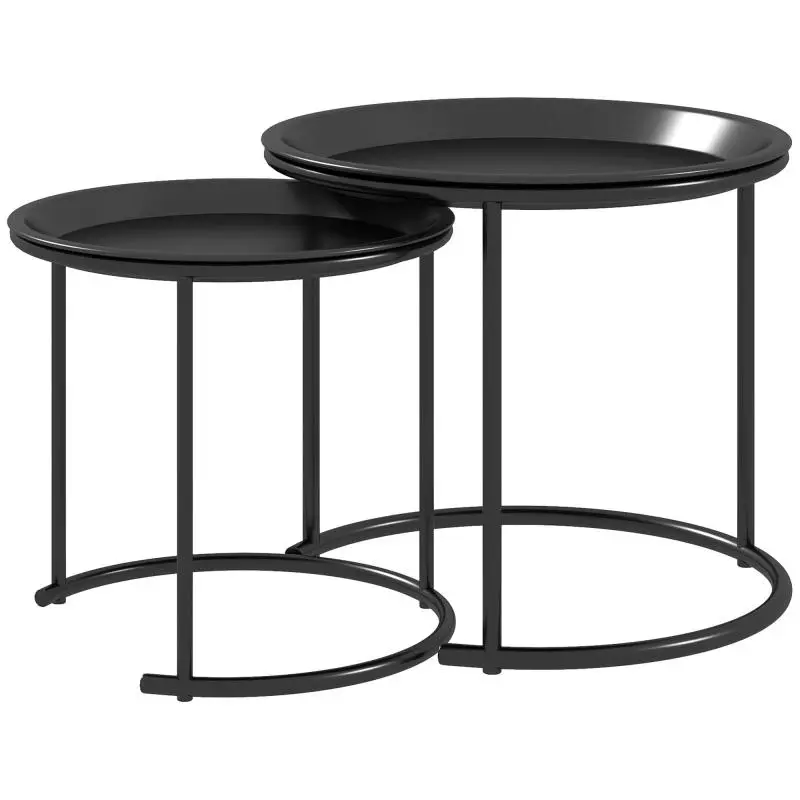 Set of 2 Stackable Metal Side Tables, Black