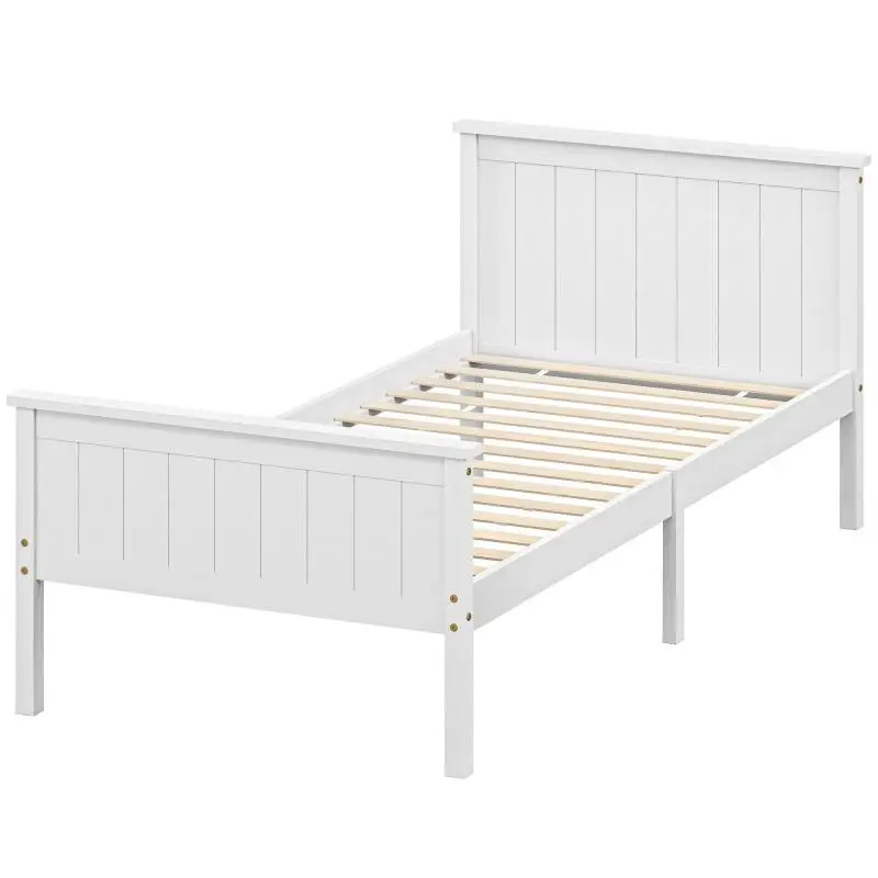 90 x 200 cm Single Bed Frame with Slatted Base, White