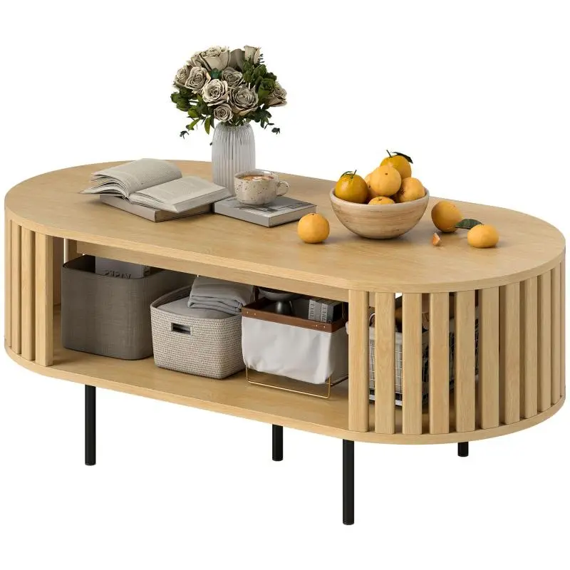 Oval Coffee Table with Storage, 100 cm