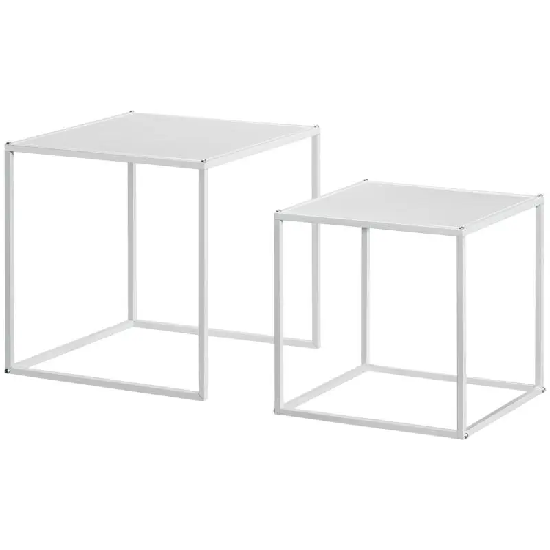 Set of 2 Stackable Square Coffee Tables, White