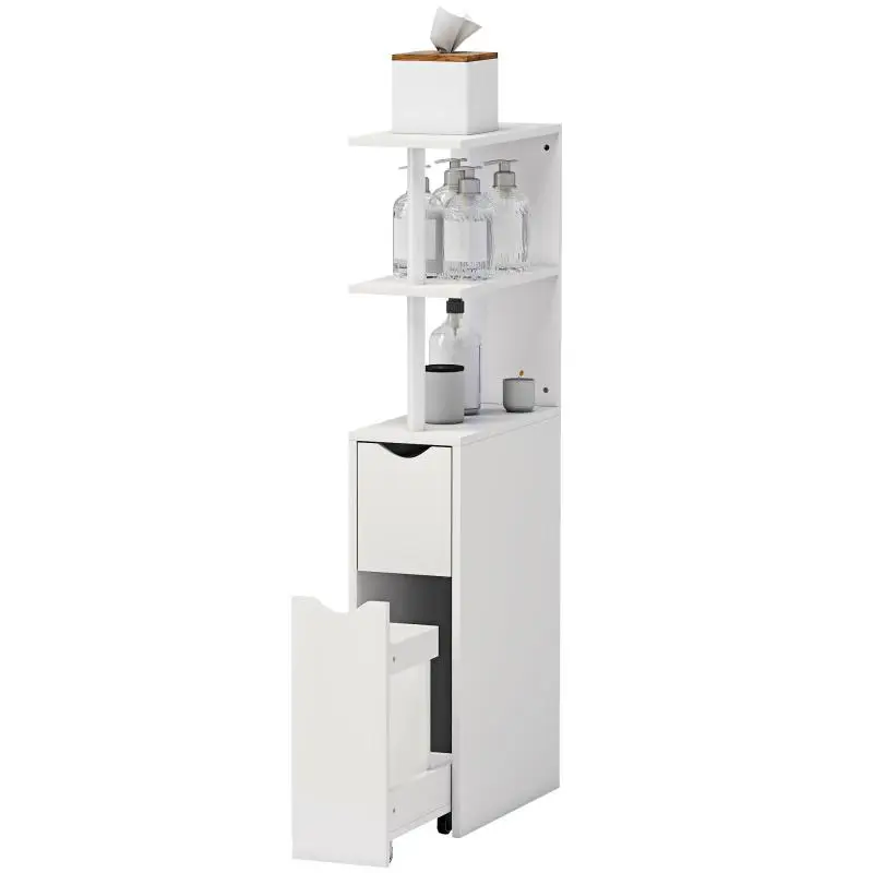 Bathroom Tall Cabinet with 2 Drawers, 45 x 20 x 115 cm, White