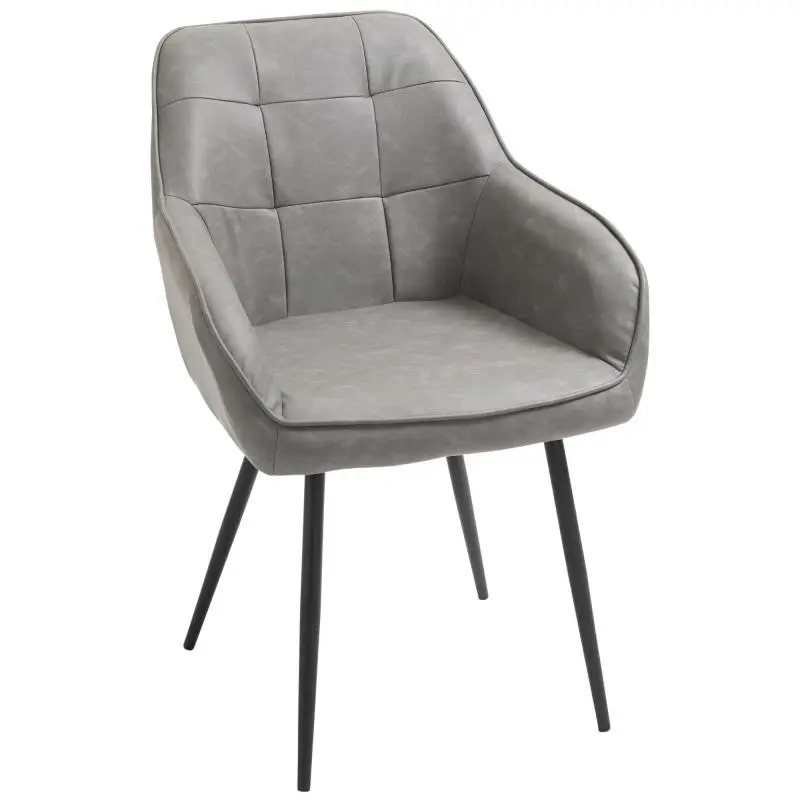 Industrial-Style Dining Chair with Backrest, Modern Faux Leather and Black Metal Living Room Chair, 61x58x84 cm, Grey