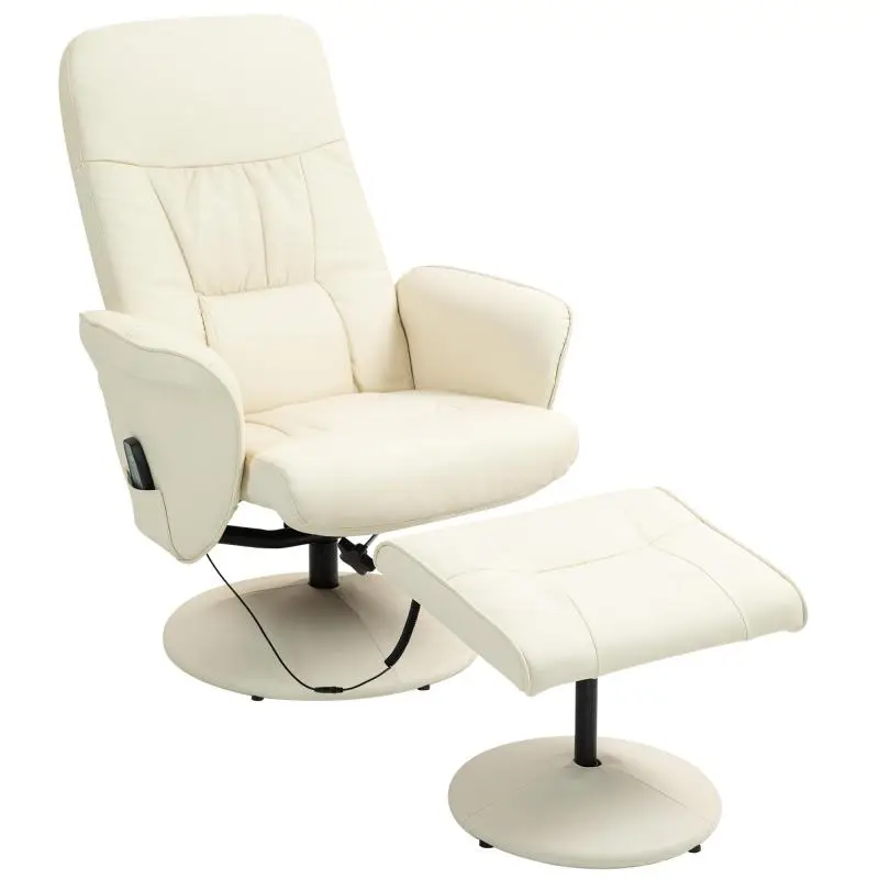 Massage Chair with Footstool, Cream White