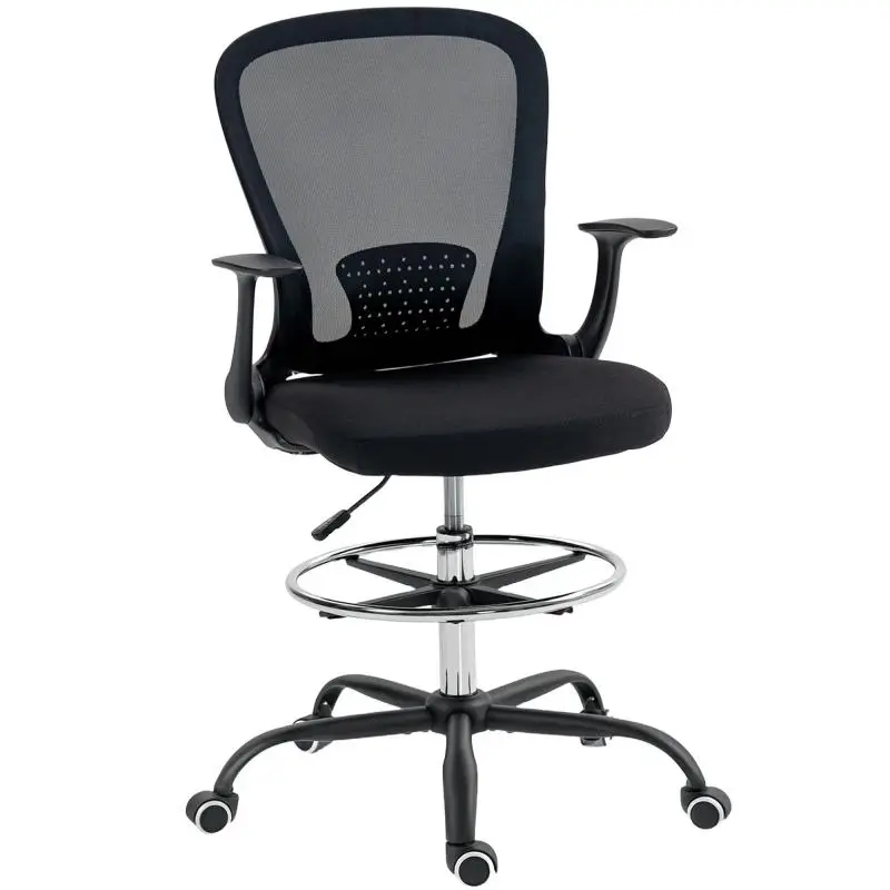 Height-adjustable office chair with adjustable foot ring and lumbar support, 62 x 59 x 119 cm, black