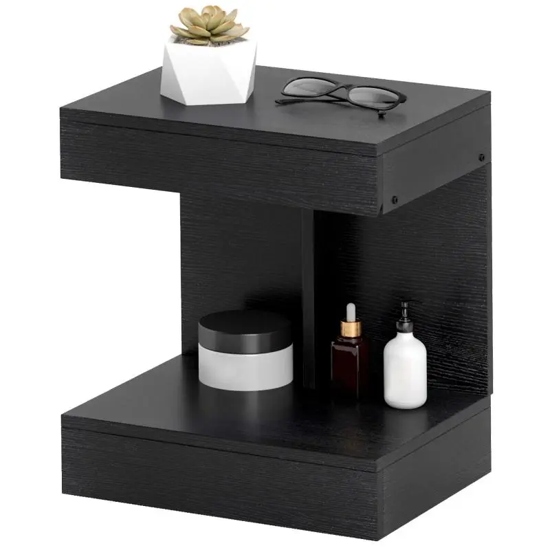 Side Table with Drawer and Shelf, Black