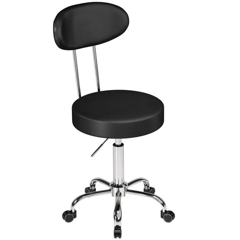 Height-Adjustable Swivel Stool with Backrest and Wheels