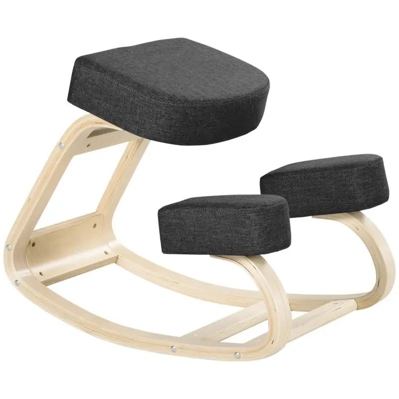 Ergonomic Kneeling Chair with Padded Cushions, Wooden Frame for Better Posture, Office, Black