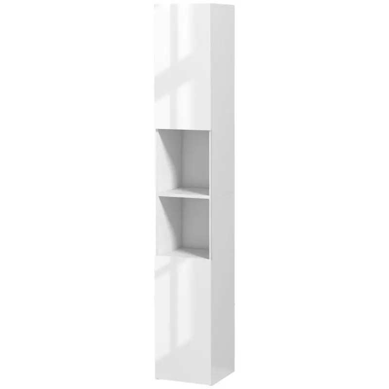 Tall and Narrow Bathroom Cabinet with Doors and Adjustable Shelves 30x30x81.5 cm Gloss White