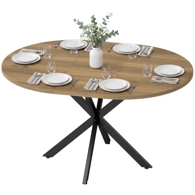 Extendable dining table for 4-6 people, kitchen table in industrial style with spider legs, brown wood look